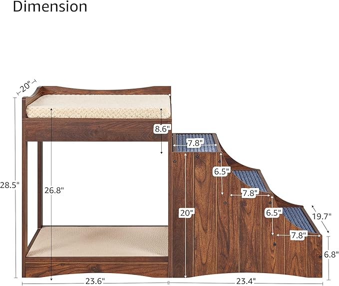 unipaws Pet Bunk Bed with Removable Step for Dogs and Cats, Multi-Level Bed Window Perch Seat Platform with Cushion and Cat Scratch Pad, Indoor Use-Mewly Pet