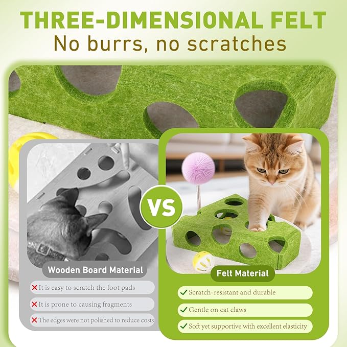 Interactive Cat Puzzle Toy for Indoor Cats & Kittens - Fun Track Balls & Spring Teaser in Stimulating Felt Puzzle Box (Green) - Mental Enrichment Game-Mewly Pet
