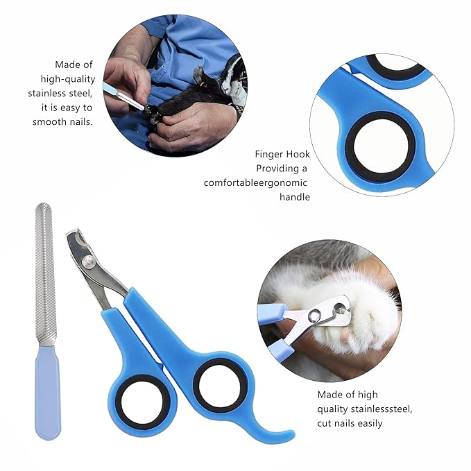 7-Piece Small Pet Grooming Kit with Brush, Nail Clippers, and Adjustable Strap for Rabbits, Hamsters, Guinea Pigs (Blue)-Mewly Pet