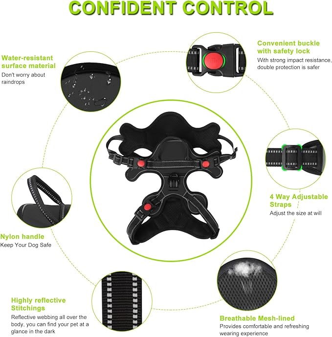 Dog Harness, Adjustable Reflective Dog Vest No Pull Dog Harness with Badge and Bow Tie for Puppy Small Medium Large Dogs-Mewly Pet