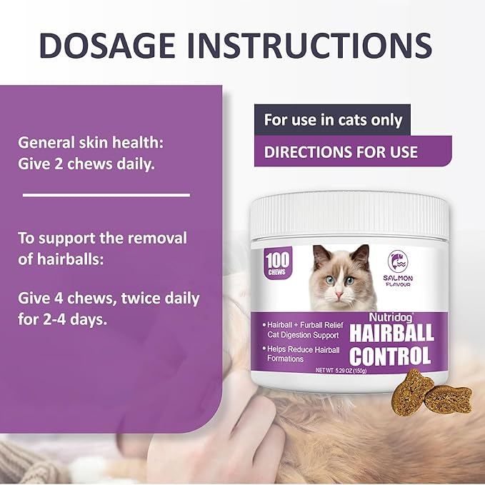Hairball Treats for Cats - Hairball Remedy Chews with Omega 3&6, Psyllium Husk, Zinc & Biotin - Salmon Flavor for Hairball Control, Digestive Health & Skin Support, 100ct (ND-044)-Mewly Pet