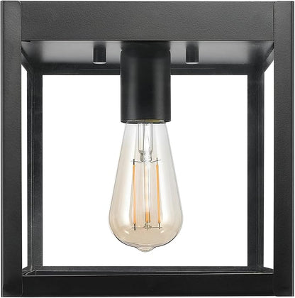 GLOBE Electric 60000020 1-Light Outdoor Flush Mount Ceiling Light Fixture, Matte Black, Clear Glass Shade, Front Porch Décor Lighting, Weather Resistant