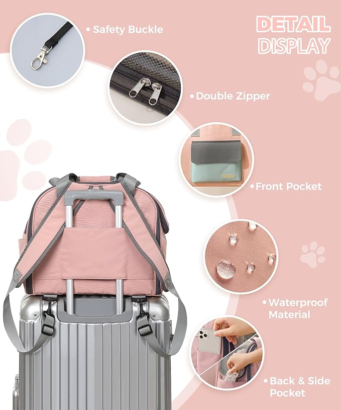 Expandable Pet Carrier Backpack, Cat Carrier Backpacks with Breathable Mesh for Cats Small Dogs Puppies Up to 25 Lbs Airline Approved Waterproof Travel Carrier with Safety Buckle for Hiking & Flights-Mewly Pet