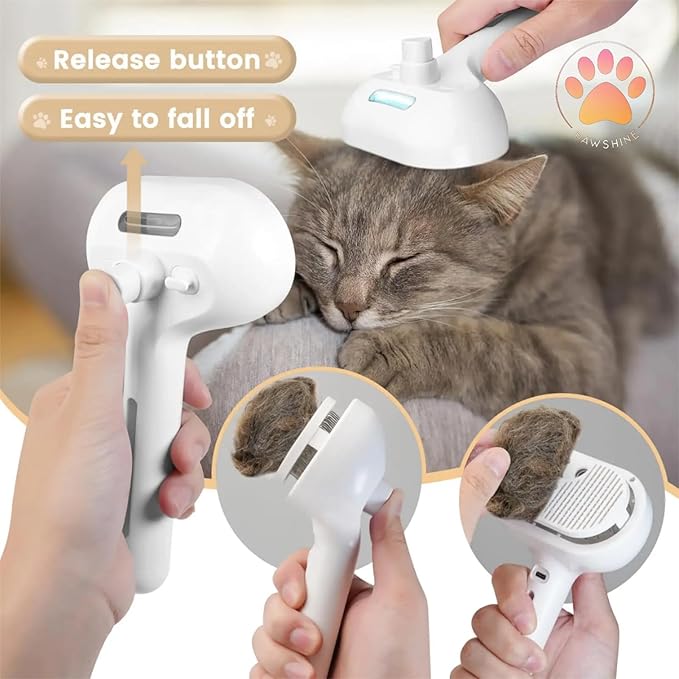Cat steam brush – Effective Pet Brush for Indoor Cats, Steam Technology for Shedding, Mats & Grooming – Ideal cat brush indoor for Deep Cleaning (White)-Mewly Pet