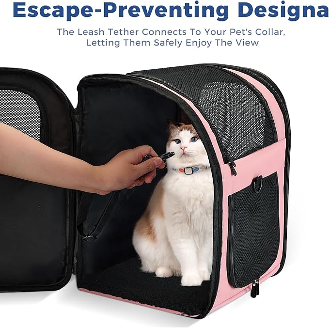 Apollo Walker Dog & Cat Carrier Backpack for 4-15lb Pets - Ventilated Safe Design with Padded Back Support, Breathable Mesh Pet Backpack for Hiking, Travel, Outdoor (Pink)-Mewly Pet