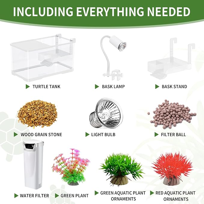 (Tank + Light + Filter + Filter Balls) Turtle Tank Kit, Turtle Tank Starter Kit,Bottom Drainage, Multi-Function Areas for Turtles, Crabs,Fishes, Amphibians,Reptiles. (15.75 x 8.64 x 8.64 Inch)-Mewly Pet