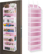 Over The Door Organizer Closet,5 Bins 10 Side Pockets,Hanging Door Organizer,Anti Tilt 44 lbs Load Organizers and Storage with Clear Window for Bedroom,Nursery,Rv,Bathroom,Camper(Pink)