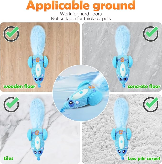 Migipaws Automatic Cat Toys, Plush Cat Mouse Toy, Interactive Toy for Indoor Cats, Smart Moving Kitten Toy, Rechargeable (Blue)-Mewly Pet