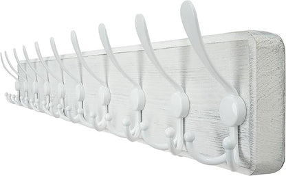 WEBI Coat Rack Wall Mount White,38 9/16" Long Coat Hooks Wall Mounted,Large Wall Coat Hanger,10 Tri Hooks for Hanging Coats,Clothes,Jacket,White