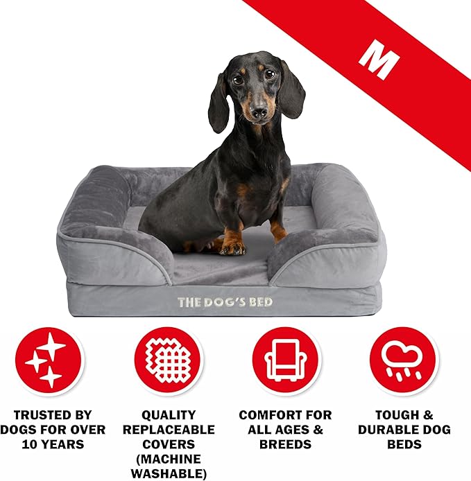 The Dog’s Bed, Orthopedic Standard Foam Waterproof Dog Bed with Standard Support, Medium Silver Grey Plush, Waterproof, Supportive Dog Bed with Replaceable Covers, Veterinary Approved-Mewly Pet