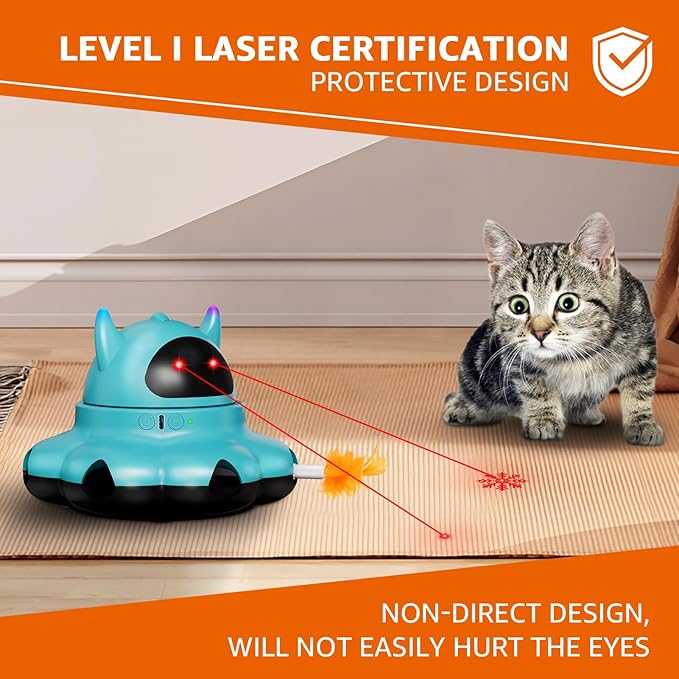 MIKK Cat Laser Toy Cat Feather Toys 2-in-1 Interactive for Indoor Cats Automatic with Remote Control Moving Ambush USB-C Rechargeable Electronic Kitten Toy for Indoor Exercise (Blue)-Mewly Pet