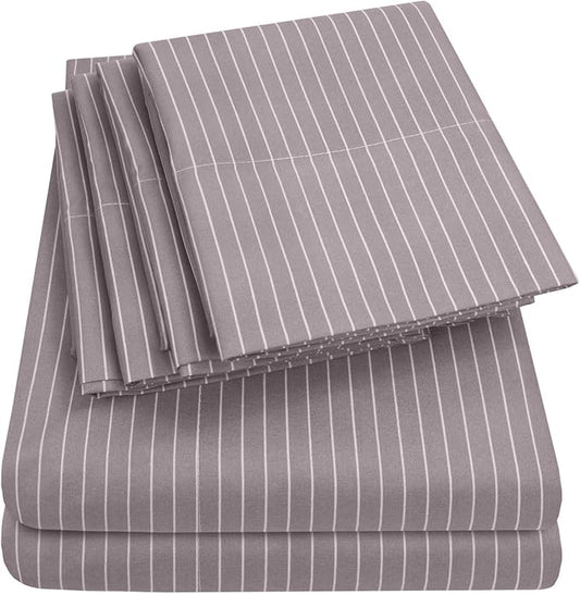 Twin Size Bed Sheets - 4 Piece 1500 Supreme Collection Fine Brushed Microfiber Deep Pocket Twin Sheet Set Bedding - 1 EXTRA PILLOW CASES, GREAT VALUE, Twin, Pinstripe Gray