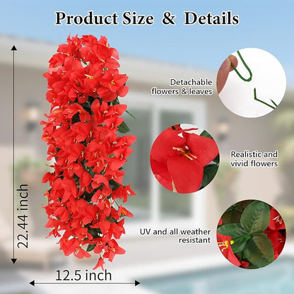 NESCCI Bougainvillea Artificial Flowers Plants for Outdoor Outside Fall Autumn Decor, 2 PCS Faux Silk Long Trailing Vines UV Resistant Fake Flowers for Front Door Porch Planter Urn Patio