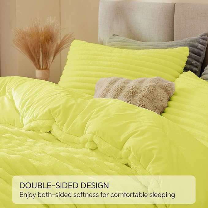 BEDELITE Fleece Queen Comforter Set -Super Soft & Warm Fluffy Charlock Bedding, Luxury Fuzzy Heavy Bed Set for Winter with 2 Pillow Cases