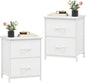 Somdot Nightstand Set of 2, Small Dresser for Bedroom with 2 Drawers, Bedside Table Night Stand End Table with Fabric Bins for Bedroom Kids Closet Dorm Guest Room, White Leather