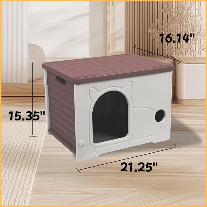 Plastic Outdoor Cat House Waterproof Feral Cat Shelter(Coffee)-Mewly Pet
