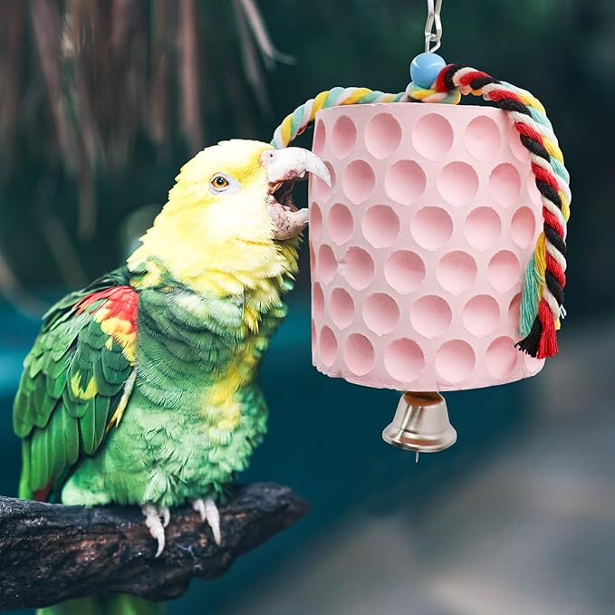 Extra Large Bird Chewing Toy, Parrot Beak Grinding Calcium Stone with Bells, Bird Cage Accessories, Cage Toys for Cockatiel Parakeet Parrot Budgies Rat Hamster Chinchilla Rabbit Bunny African Grey-Mewly Pet