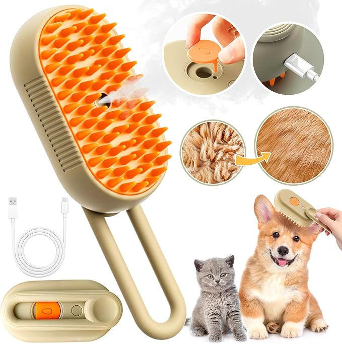 Cat Steam Brush for Shedding with Foldable Handle 4 in 1 Rechargeable Steam Brush for Cats and Dogs,Haired Pets Spritz Defur Comb for Cats Pet Spray Grooming Tool for Hair Removal & Massage-Mewly Pet
