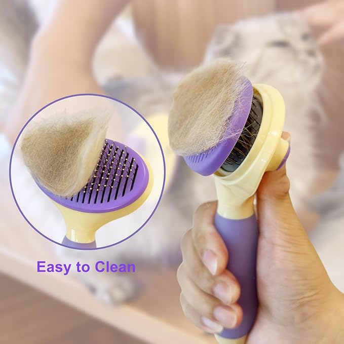 Cat Brush for Grooming and Shedding, Self-Cleaning Silicone Brush for Short and Long Haired Cats, Cat Gifts for Pet Lovers (purple)-Mewly Pet