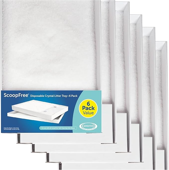 PetSafe ScoopFree Disposable Crystal Cat Litter Tray - Easy Cleaning Box - Refill Tray for Electric Litter Box - Fragrance Free - 4.3 lb Bags - 6 Pack-Mewly Pet