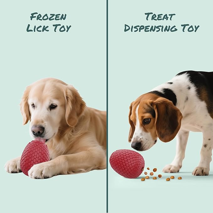 Enrichment Frozen Treat Toy for Dogs - 2-in-1 Dog Licking Toy & Dispensing Dog Puzzle Toy, Fillable Rubber Interactive Toy, Keeps Them Busy, Reduces Anxiety, Safe & Easy to Clean Red-Mewly Pet