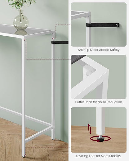 VASAGLE Entryway Table, Console Table, Tempered Glass Tabletop, Modern Sofa Table, Easy Assembly, with Adjustable Feet, for Living Room, Entryway, Pearl White and Slate Gray ULGT026W01