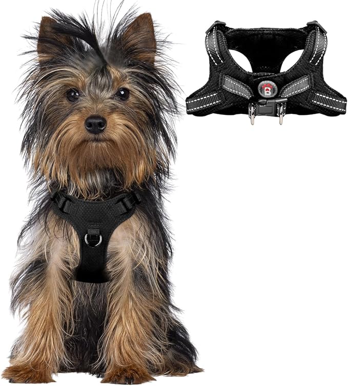 Dog Harness Step in Dog Vest Harness, Reflective Adjustable Puppy No Pull Harness Breathable Soft for Small and Medium Dogs Cats, Black, XXS-Mewly Pet
