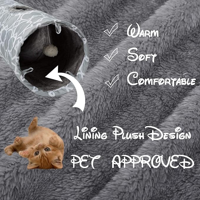 LUCKITTY Geometric 3 Way Cat Tunnel with Plush Inside,Cats Toys Collapsible Tunnel Tube with Balls, for Rabbits, Kittens, Ferrets,Puppy and Dogs-Mewly Pet
