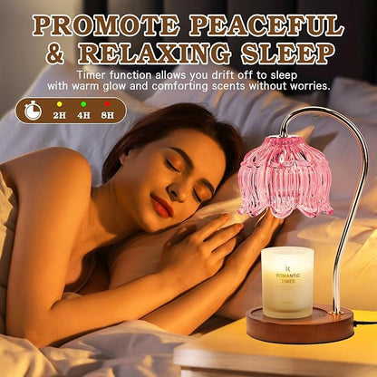 Pink Candle Warmer Lamp with Timer, Dimmable Candle Lamp Warmer, Birthday Gift Idea for Women Mom Who Have Everything, House Warming for New Home, Lotus Wax Melt Warmer for Jar Candles
