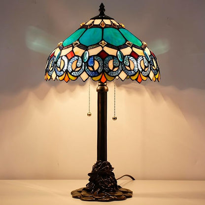 Tiffany Stained Glass Table Lamp 12X12X21Inch Resin Base Desk Bedroom Living Room Reading Light (Blue Jewelry Baroque)