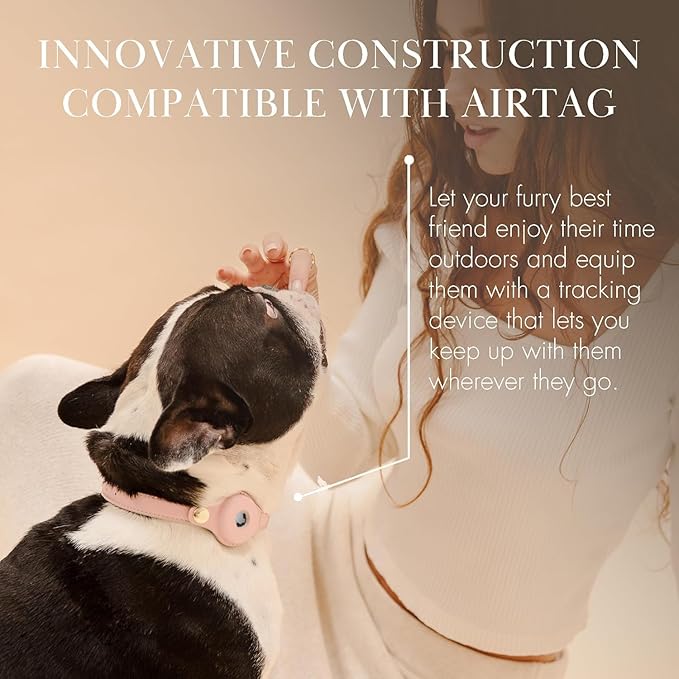 Cupertino Dog Collars, Harnesses & Leashes Made from Vegan Leather with Dog Tracker Device Holder Adjustable Dog Collar (Medium, Pink)-Mewly Pet