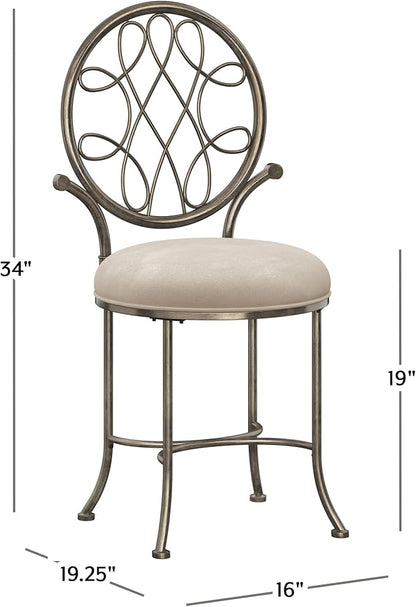 Hillsdale O'Malley Metal Vanity Stool with Spiral Pattern Design, Antique Brass