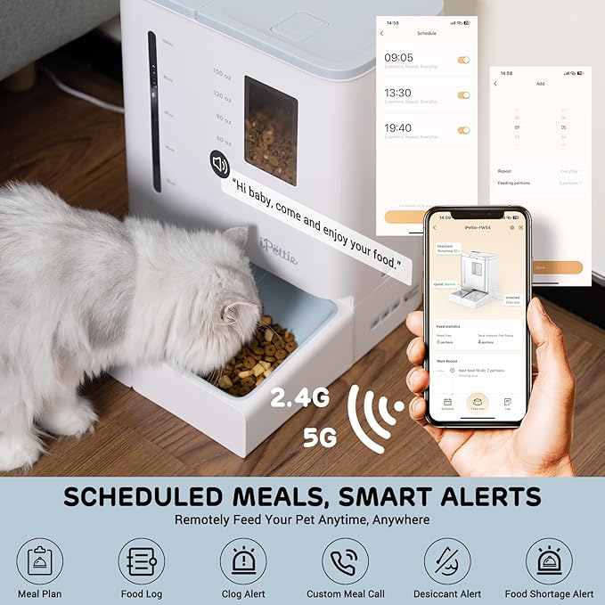 FW54 5G/2.4GHz WiFi Automatic Feeder and Waterer 2-in-1 Set for Pets, 300 oz Large Capacity for 2 Weeks, Perfect for Working Parents-Mewly Pet