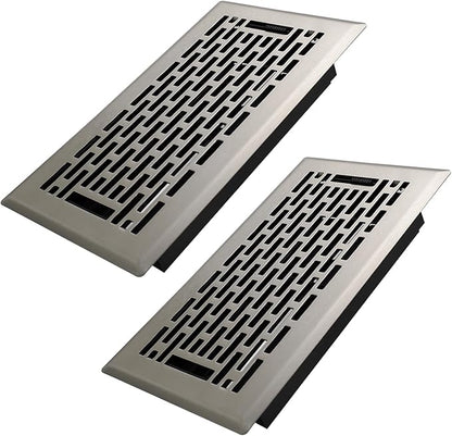 4x8 Inches 2 Pack Heavy Duty Walkable Floor Register - Easy Adjust Air Supply Lever Decorative Floor Vent Covers, Boston Design Vent Covers for Home - Satin Nickel