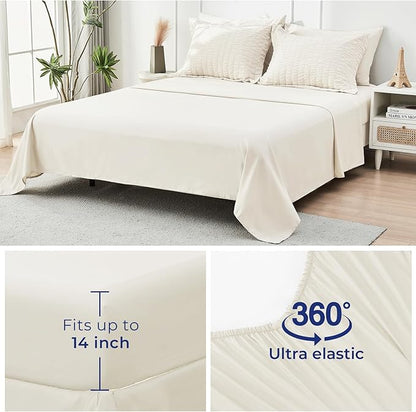 HYMOKEGE Ivory Twin Comforter Set Seersucker 5 Pieces, All Season Luxury Bed in a Bag for Bedroom, Bedding Set with Comforters, Sheets, Pillowcase & Shams