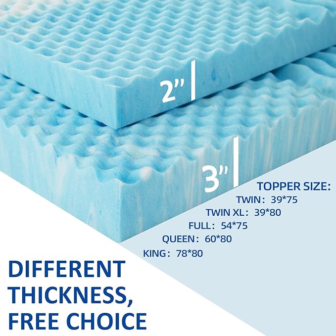 SINWEEK 3 Inch Mattress Topper 5-Zone Memory Foam Mattress Topper Pressure Relief Soft Mattress Pad, CertiPUR-US Certified, Full Size