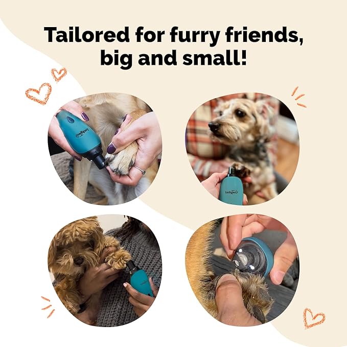 LuckyTail Pet Nail Grinder for Dogs and Cats - Super Quiet and Low Vibration Electric Dog Nail Grinder with 2 LED Lights - USB Rechargeable and Cordless - 2 Speeds - Small to Large Pets - Teal-Mewly Pet