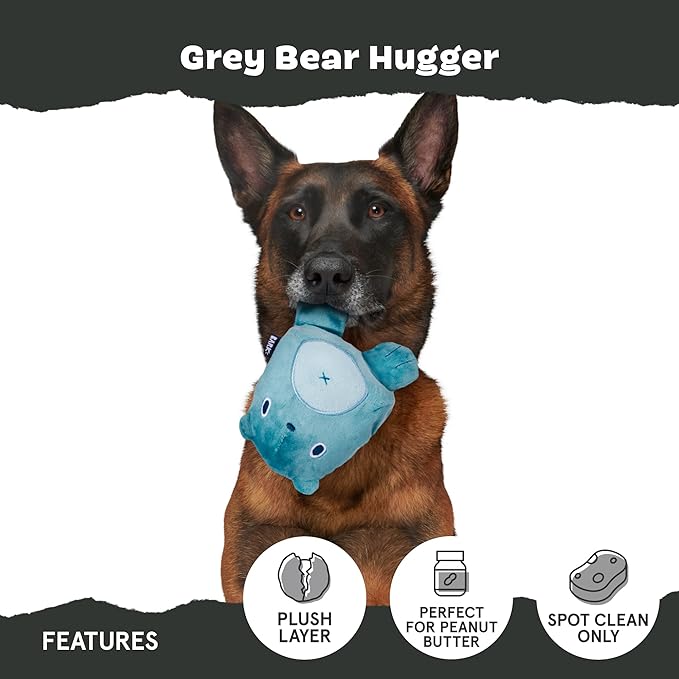 Barkbox Grey Bear Hugger Super Chewer 2-in-1 Plush Exterior Hard Core Plush Toy, Large Breeds-Mewly Pet