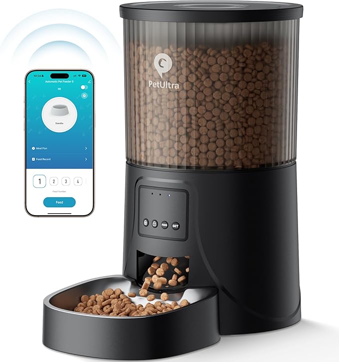 Automatic Cat Feeder WiFi- 5Ghz Cat Food Dispenser with APP Remote Control- Auto Pet Feeder for Small Dog Indoor- Easy to Set Up and Clean- Dual Power with Desiccant Bag& Stainless Steel-Mewly Pet