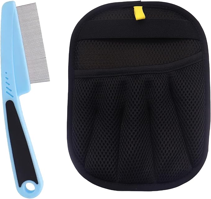 Electrostatic Pet Hair Remover Glove, Reusable Pet Hair Removal Glove for Dog & Cat Grooming, Double Sided Static Pet Hair Fur Remover Tool Mitt Gloves (2PCS) (1 Gloves+1 flea Comb)-Mewly Pet