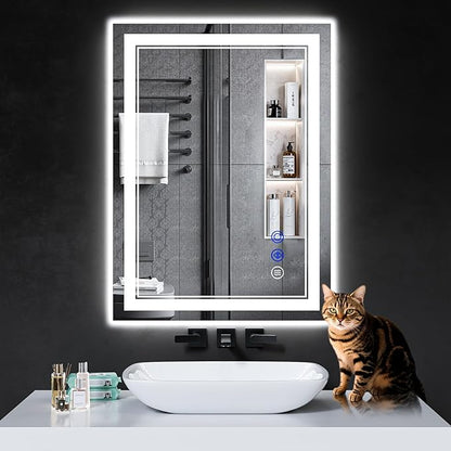 30"x22" LED Bathroom Mirror with Anti-Fog, Stepless Dimmable Lights, 3 Color Modes, Shatter-Proof Tempered Glass, Memory Function & Waterproof Design