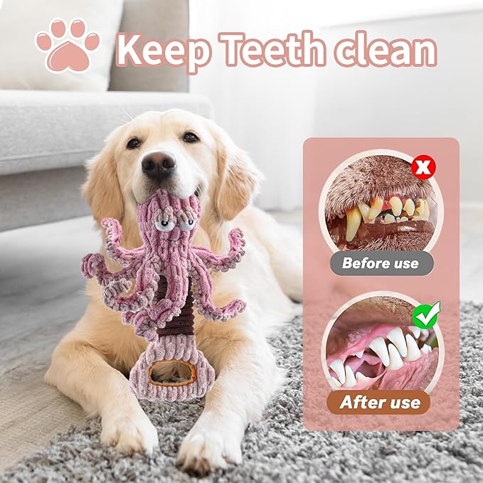Squeaky Dog Toys, Octopus Dog Toy Interactive Tug of War Puppy Toy to Keep Them Busy(Purple)-Mewly Pet