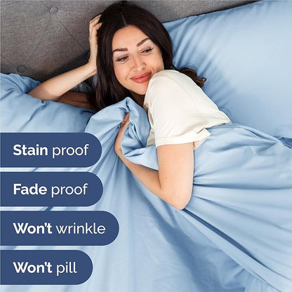 Split King Sheets Set 7 Piece - Includes 4 Pillowcases - Bed Sheets Split King - Soft Hotel Luxury Bedding - Cooling, Cozy & Breathable - 1 Flat & 2 Fitted & 4 Pillowcases w/ Deep Pockets - Baby Blue