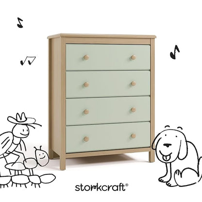 Storkcraft Alpine 4 Drawer Dresser (Driftwood with Sage) – GREENGUARD Gold Certified, Kids Storage Organizer, Modern 4 Drawer Chest for Bedroom, Must-Have Nursery Storage
