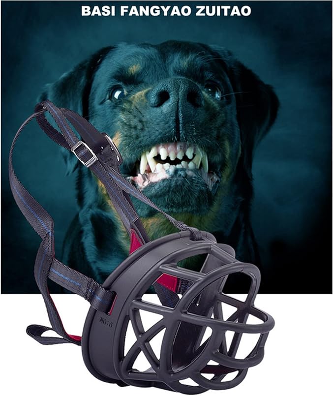 Dog Muzzle Breathable Basket Muzzles for Large and X-Large Dogs, Stop Biting, Barking and Chewing, Best for Aggressive Dogs Black Brown (Black Rubber, L)-Mewly Pet