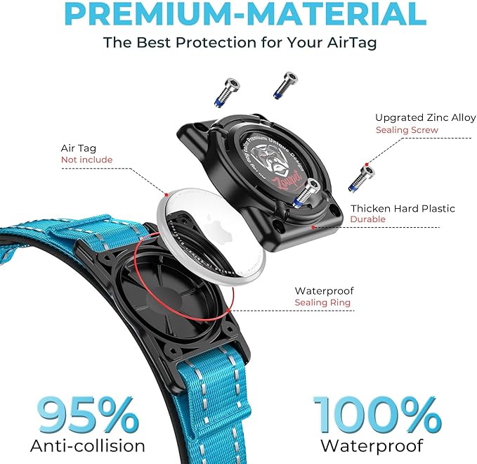 2025 Upgrade Airtag Dog Collar, Reflective Dog Collar with Airtag Holder, IP68 Waterproof| Metal Buckle| Ultra-Durable| Comfortable Padded, GPS Dog Collars for Medium Large Dogs (Blue,M)-Mewly Pet