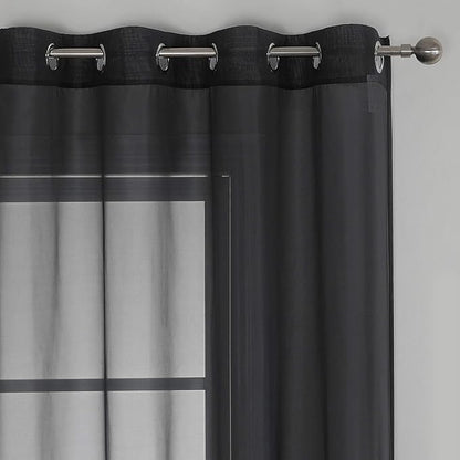 KEQIAOSUOCAI 63 inches Long Living Room Sheer Curtains - Eyelet Top Voile Sheer Draperies Privacy for Villa, W 54 by L 63 inch Length, 2 Panels,Jet Black