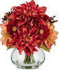 Briful Faux Fall Flowers in Vase, Artificial Dahlia & Mum Silk Floral Arrangement with Clear Glass Vase Fake Autumn Flowers Bouquet for Home Office Dining Room Table Centerpiece Decoration