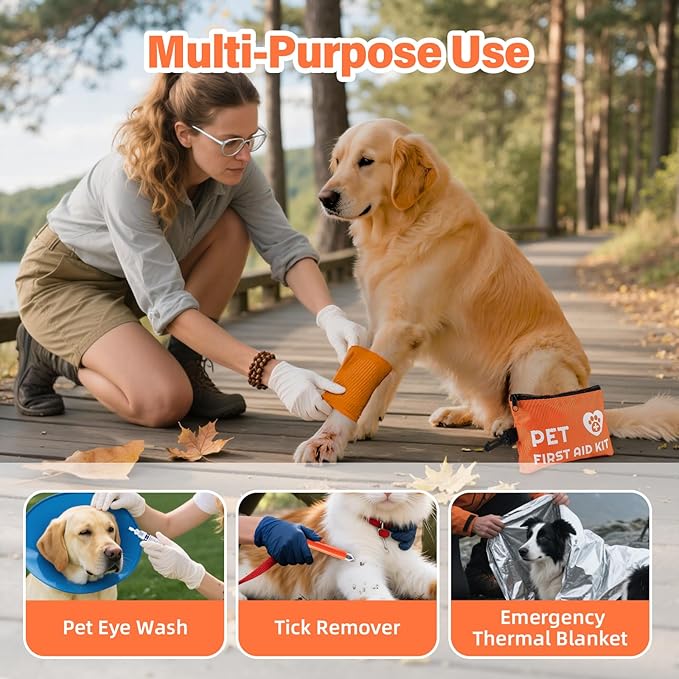 Portable Dog First Aid Kit with Hook - Water Resistant Pouch for Hiking, Camping, Daily Family Use, Travel, Pet Safety, Thoughtful Gift for Pet Owners (45pcs Standard Version)-Mewly Pet