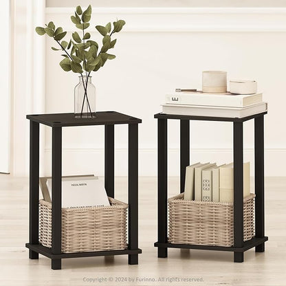 Furinno Simplistic Night Stand Set of 2, 2-Tier Small Nightstand with Open Shelf, Toolless Bedside Table, End Table, Side Table, for Bedroom, Living Room, Espresso